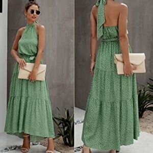 Halter sleeveless backless belted polka dot dress.  New in package.  XL